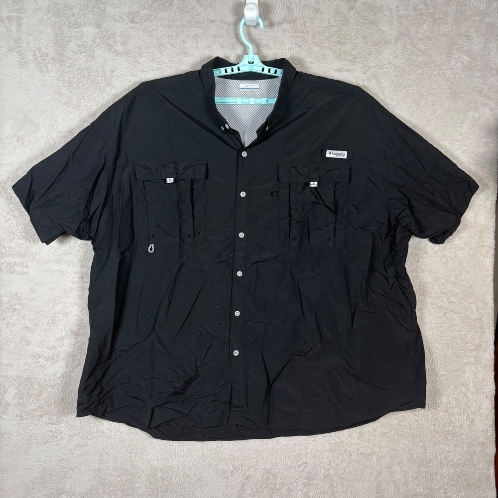Columbia PFG Fishing Shirt Mens 5XL Black Bahama II Short Sleeve Vented Utility